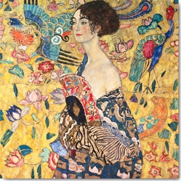 Gustav Klimt, Ritratto di Signora (Wunschgröße, Klassische Moderne,Jugendstil, dekorativ, Eros&People, Frau, Ornamente, Vogel, Fächer, bunt, Wohnzimmer,Treppenhaus, Schlafzimmer, Malerei)