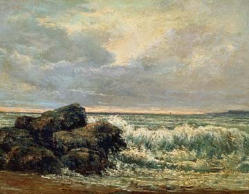 Gustave Courbet, Die Welle (Wunschgröße, Malerei, Realismus, Landschaft, Meeresbrise, Küste, Felsenküste, Meer, Sturm, Unwetter, Gischt, Wohnzimmer,  bunt)