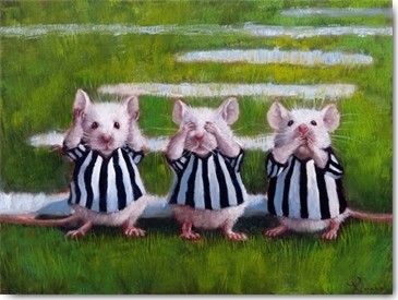 Lucia Heffernan, Three Blind Mice (Mäuse, drei Mäuse, nichts sehen, nichts hören, nichts sagen, Spaß, Grafik, Wunschgröße, witzig, lustig, komisch, niedlich, Wohnzimmer, TreppenhausKinderzimmer, bunt,Comic)