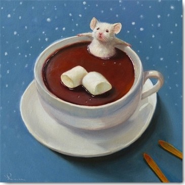 Lucia Heffernan, Apres Ski (Maus, Wellness, Schokobad, Mausespeck, Spaß, Grafik, Wunschgröße, witzig, lustig, komisch, Wohnzimmer, Küche, Café, Treppenhaus, bunt,Comic)