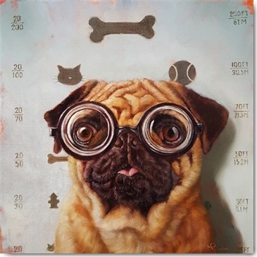 Lucia Heffernan, Canine Eye Exam (Hund, faltig, Falten, Hundeauge, Brille, Spaß, Grafik, Optiker, Wunschgröße, witzig, lustig, komisch, Wohnzimmer, Treppenhaus, bunt,Comic)