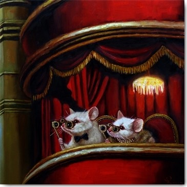 Lucia Heffernan, Die Fledermaus (Maus, Operette, Loge, Spaß, Grafik, Wunschgröße, witzig, lustig, komisch, Wohnzimmer, Treppenhaus, bunt,Comic)
