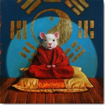 Lucia Heffernan, Inner Peace (Yoga, maus, Yogi, Wellness, Ying und Yang, Spaß, Grafik, Wunschgröße, witzig, lustig, komisch, Wohnzimmer, Treppenhaus, bunt,Comic)