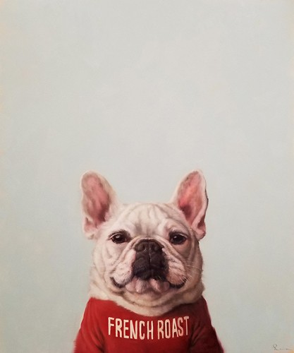 Lucia Heffernan, French Roast (Französische bulldoge, Hund, Spaß, Grafik, naturalitisch, Antropomorphismus, Wunschgröße, witzig, lustig, komisch, Wohnzimmer, Treppenhaus,  bunt,Comic)