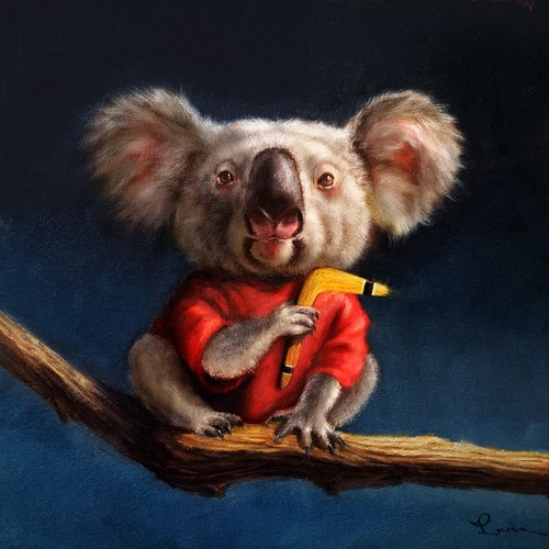 Lucia Heffernan, Outback Fun (Koala, Bumerang, Wurfgerät, Symbol, Australien, Spaß, Grafik,  Antropomorphismus, Wunschgröße, witzig, lustig, komisch, Wohnzimmer, Treppenhaus, Kinderzimmer,  bunt)