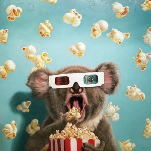Lucia Heffernan, 3D Movie (Koala, Kino, 3D - Brille, Popcorn, Spaß, Grafik,  Antropomorphismus, Wunschgröße, witzig, lustig, komisch, Wohnzimmer, Treppenhaus,  bunt)