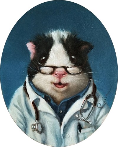 Lucia Heffernan, Dr. Trust (Meerschweinchen, Arzt, Spaß, Grafik,  Antropomorphismus, Wunschgröße, witzig, lustig, komisch, Wohnzimmer, Treppenhaus, Arztpraxis, bunt)