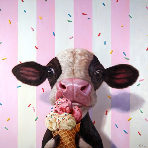 Lucia Heffernan, Mooo-Licious (Kuh, Kalb, Sommer, Eis, Spaß, Grafik,  Antropomorphismus, Wunschgröße, witzig, lustig, komisch, Wohnzimmer, Treppenhaus,  bunt)