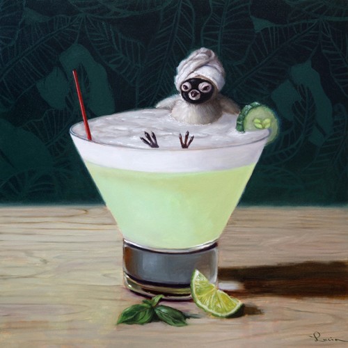 Lucia Heffernan, Day Off (Wellness, Küken, Entspannung, Pflege, Cocktail, Bad, Spaß, Grafik,  Antropomorphismus, Wunschgröße, witzig, lustig, komisch, Wohnzimmer, Bar, Badezimmer, bunt,Comic)