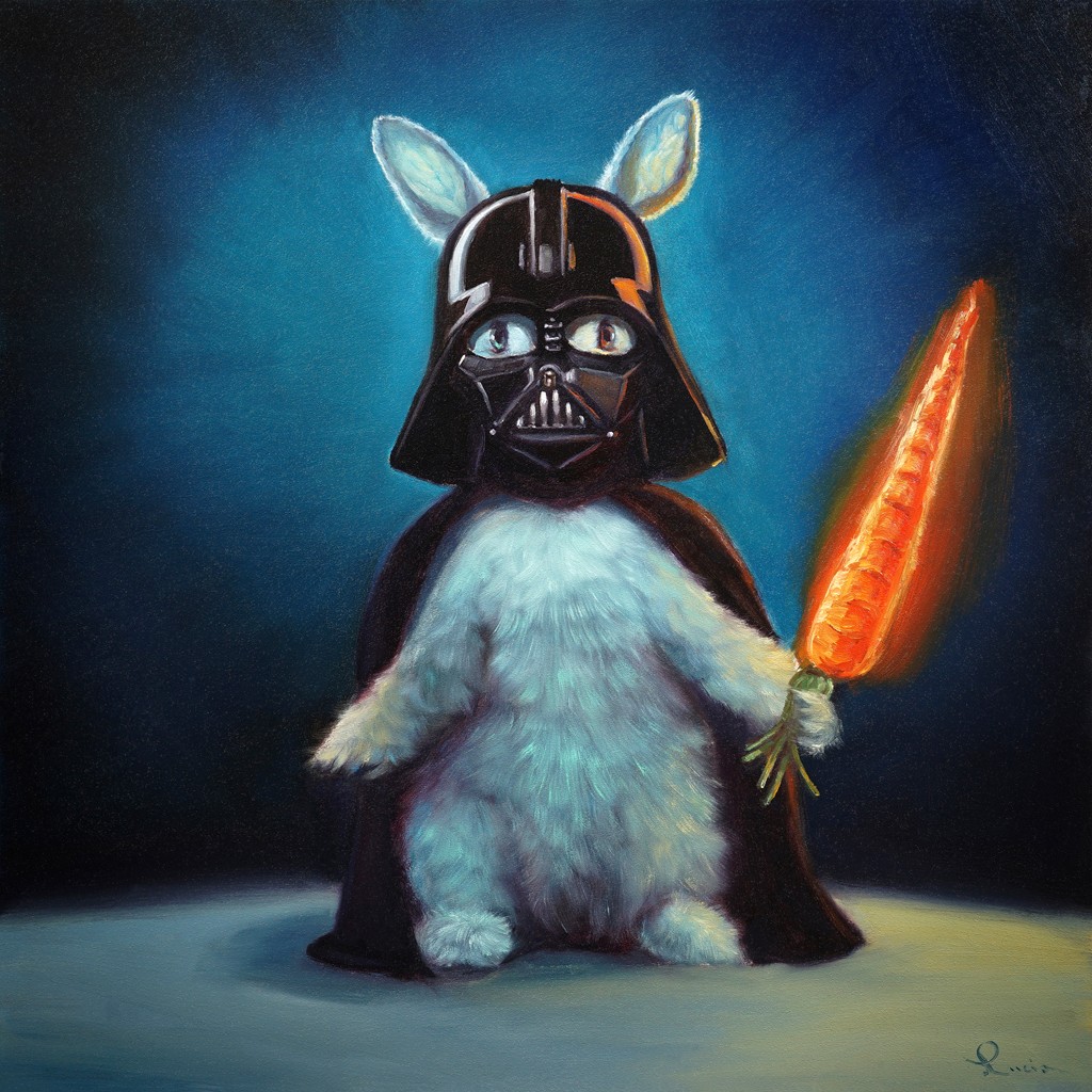 Lucia Heffernan, Bunny Vader (Star Wars, Darth Vader, Hase, maske, karotte, Schwert, Spaß, Grafik,  Antropomorphismus, Wunschgröße, Comic, witzig, lustig, komisch, Wohnzimmer, Treppenhaus,Jugendzimmer, bunt)