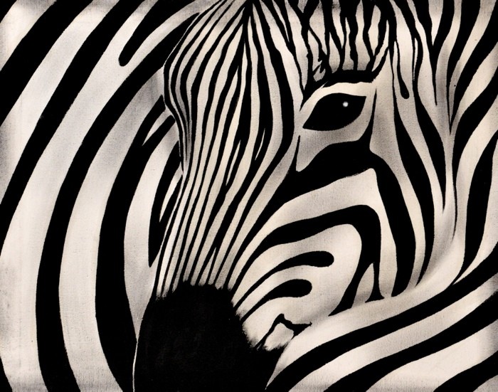 Hady Khandani, PAINTING - THE ZEBRA 1 (HADYPHOTO, Malerei, Tiere, Tierportrait, Zebra, Streifen, Wohnzimmer, Treppenhaus, Wunschgröße, schwarz/weiß)