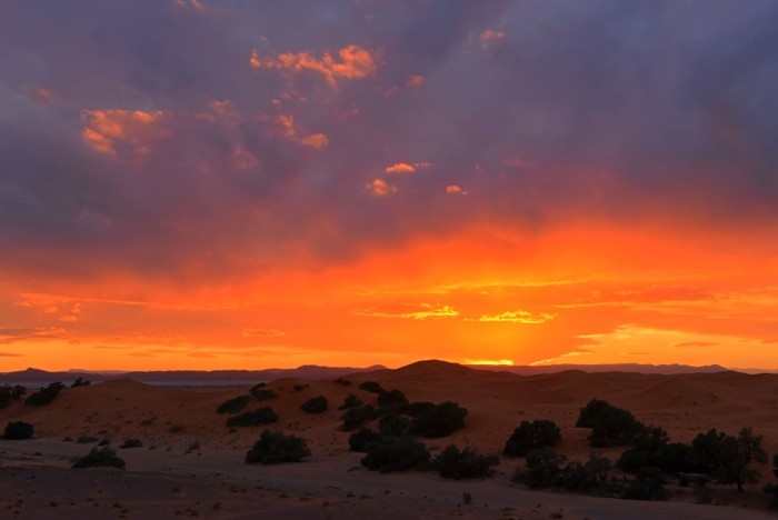 Hady Khandani, SUNSET OVER ERG CHEBBI - SAHARA - MOROCCO (HADYPHOTO, Fotografie, Landschaft, Sahara, Wüste, Sanddünen, Sonnenuntergang, Dämmerung, Marokko, Wohnzimmer, Treppenhaus, Wunschgröße, bunt)