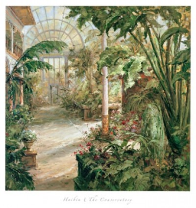 Haibin, The Conservatory (Palmenhaus, Botanischer Garten, Palmengarten, mediterran, Blumen, Bäume, Pflanzen, Wohnzimmer, Treppenhaus, Malerei, bunt)