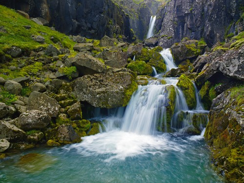 Hans Strand, Strandar River (Fluss, Wasserfälle, Kaskaden, Berge, Felsen, Norwegen, Landschaften, Fotografie, Wunschgröße, Treppenhaus, Wohnzimmer)