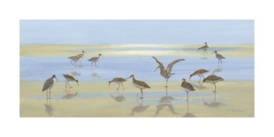 Margaret Hastings, Low Tide I (Malerei, Realismus, Meeresbrise, Meer, Strand, Natur, Vögel, Strandläufer)