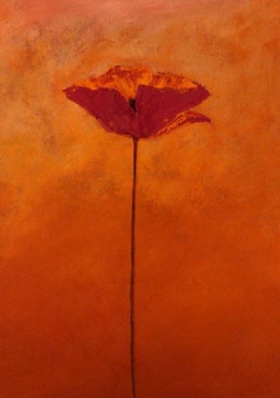 Erika Heinemann, Poppy Elegance I (Mohn, Blüte, Blume, filigran, Malerei, modern, dekorativ, Treppenhaus, Arztpraxis, Wohnzimmer, bunt)