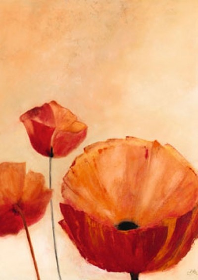 Erika Heinemann, Poppy Queen (Mohn, Blüten, Blumen, filigran, Malerei, modern, dekorativ, Treppenhaus, Arztpraxis, Wohnzimmer, bunt)