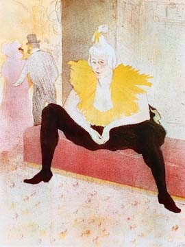 Henri de Toulouse-Lautrec, La Clownesse (Malerei, Jugendstil, Clownesse, weiblicher Clown, Frau, Tanz, Tänzerin, Revue, Persönlichkeit, Schlafzimmer, Treppenhaus, Wohnzimmer, Wunschgröße, bunt)