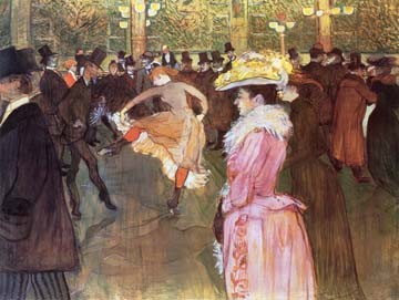 Henri de Toulouse-Lautrec, Ball im Moulin Rouge (Malerei, Jugendstil,  Tanzboden, Tänzer, Fest, Feier, Moulin Rouge, Paris, Treffpunkt, Treppenhaus, Wohnzimmer, Wunschgröße, bunt)