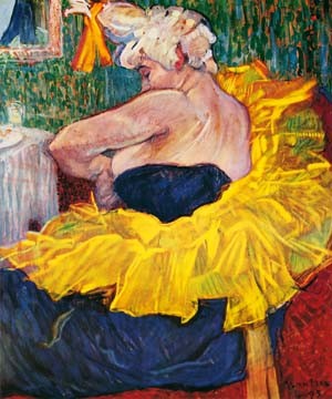 Henri de Toulouse-Lautrec, La clownesse Cha-U-Kao (Malerei, Jugendstil, Clownesse, weiblicher Clown, Frau, Tanz, Tänzerin, Revue, Persönlichkeit, Schlafzimmer, Treppenhaus, Wohnzimmer, bunt)