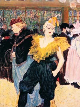 Henri de Toulouse-Lautrec, La Clownesse (Malerei, Jugendstil, Clownesse, weiblicher Clown, Frau, Tanz, Tänzerin, Revue, Persönlichkeit, Schlafzimmer, Treppenhaus, Wohnzimmer, Wunschgröße, bunt)