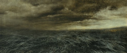 Heng Li, Ohne Titel 1514 (Landschaften, Unwetter, bedrohliche Wolken, Sturm, wogendes Getreide, Treppenhaus, Wohnzimmer, Fotokunst, Wunschgröße, grau/schwarz)