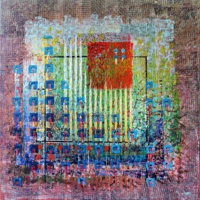 H.M. Pfeiffer, OT.24072010 (Abstrakt, abstrakte Malerei, Raster, Muster, geometrisch, Quadrate, Wohnzimmer, Business, Wunschgröße, modern, bunt)
