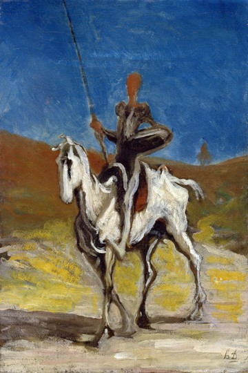 Honoré Daumier, Don Quixote (Klassiker, Realismus, Don Quichote, Reiter, Pferd, Rosinante, Malerei, Wunschgröße, Treppenhaus, Wohnzimmer, bunt)