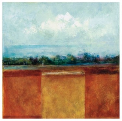 Fiona Hoop, Blue Sky (Modern, Absrakt, Malerei, Landschaften, Farbfelder, Bäume, Himmel)