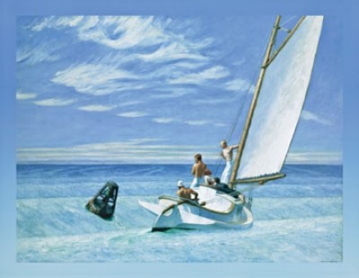 Edward Hopper, Ground Swell, 1939 (American Scene, Realismus, Meeresbrise, Meer, Segelboot, Wellen, Sommer, Wassersport, Malerei, blau)