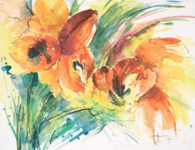 Ekkehard Hofmann, Tulpen (Modern, Malerei, Natur, Pflanze, Blume, Blüte, rot / gelb)