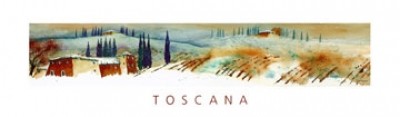 Theresa Hültner, Toscana Impressionen XIII (Modern, Malerei, Panorama, Dorf, Italien, Landschaften, Toskana, Bäume, Zypressen, Felder, blau / braun, Schlafzimmer, Wohnzimmer)