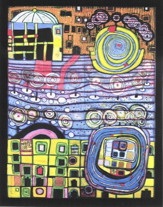 Friedensreich Hundertwasser, Die vier Einsamkeiten (Malerei, Klassische Moderne, Abstrakt, geometrische Muster, abstrakte Formen, Wohnzimmer, Arztpraxis, bunt)
