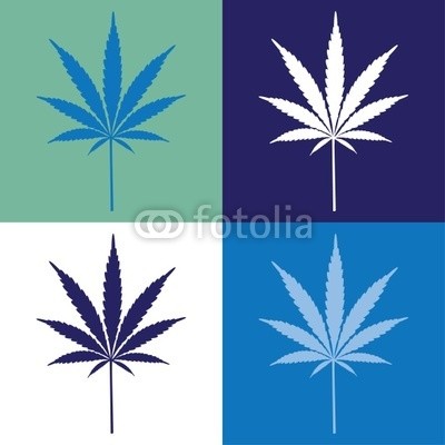 i3alda, four cannabis leaf illustration (Wunschgröße, Grafik, Druck, modern, Reproduktion, Pflanze, Blatt, Drogen, Rauschmittel, Hanf, Jugendzimmer, Pop Art, blau /weiß)