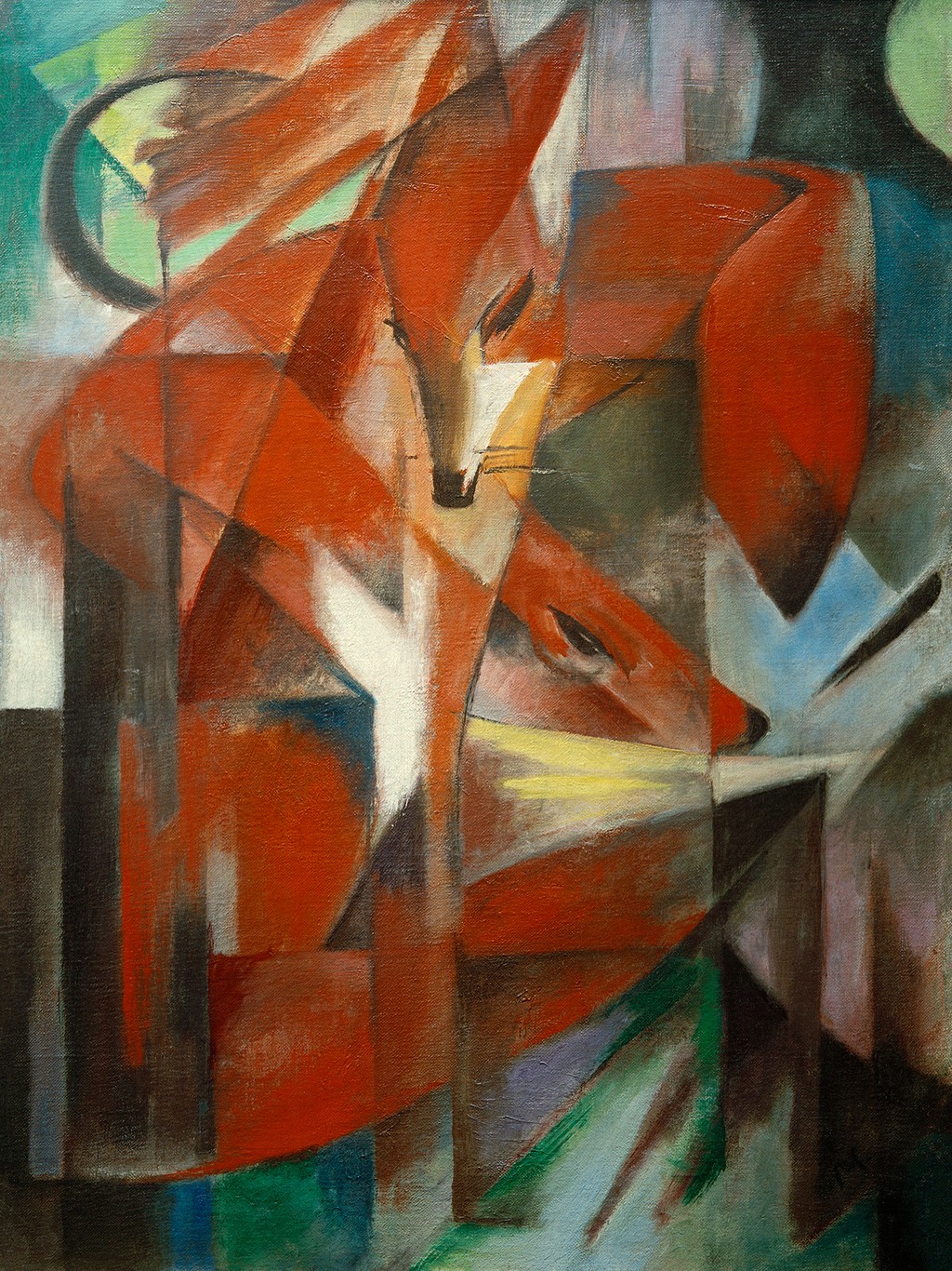 Franz Marc, Die Füchse (Füchse, Tiere, abstrahiert, geometrische Formen, klassische Moderne, Expressionismus, Wohnzimmer, Treppenhaus, Wunschgröße)