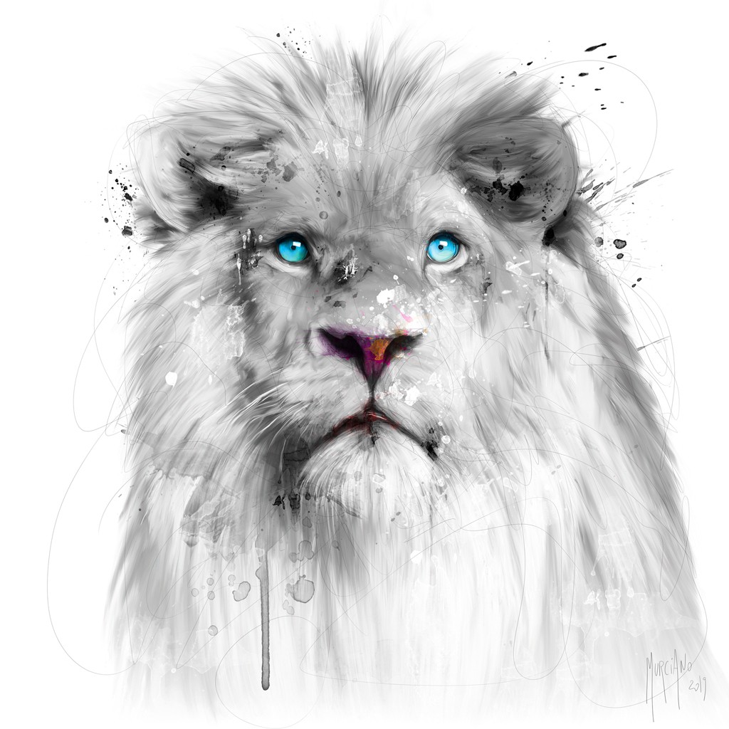 Patrice Murciano, White Lion (Pop Art, Löwe, Raubkatze, Tierportrait,  Mähne, Modern, Malerei, Colorspot, Jugendzimmer, Wohnzimmer, Jugendzentrum, Wunschgröße, schwarz/weiß)