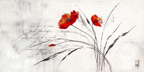 Isabelle Zacher-Finet, Rêve fleurie IV (Blüten, Blumen, Mohnblumen, Modern, dekorativ, filigran, Kalligrafie, zeitgenössisch, Malerei, Wohnzimmer Treppenhaus, Schlafzimmer, bunt)