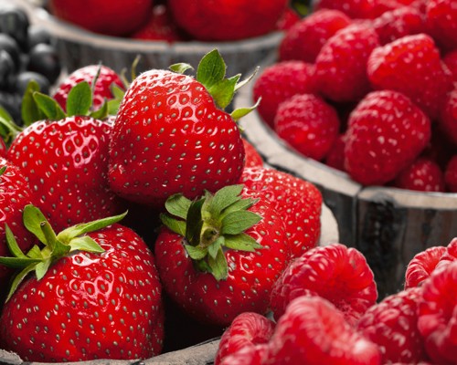 Assaf Frank, Berries III (Wunschgröße, Fotografie, Früchte, Beeren, Himbeeren, Heidelbeeren, Erdbeeren, Frische, Gesundheit, Geschmack, Nahaufnahme, Küche, Eszimmer, Gastronomie, Bistro, bunt)