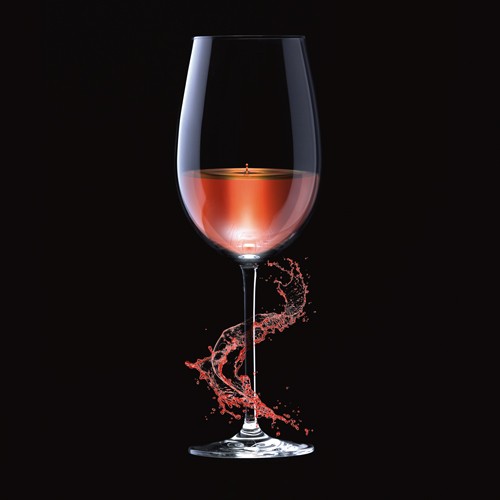 Peter Hillert, GrapeSplash three (Fotokunst, Glas, Weißwein, Spritzer, Splash, Küche, Gastronomie, Esszimmer, Bistro, Wunschgröße, Modern, schwarz / rose)