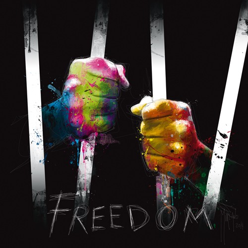Patrice Murciano, Freedom (Pop Art, Punk, Freiheit, Gitter, Fäuste, Gefängnis, eingesperrt, Befreiung, Leuchtfarben, Neon, Schrill, Modern, Malerei, Jugendzimmer, Wohnzimmer, Jugendzentrum, bunt)