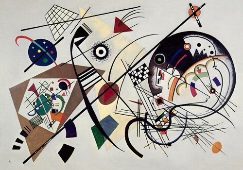 Wassily Kandinsky, Durchgehender Strich 1923 (Wunschgröße, Klassische Moderne, Malerei, abstrakte Kunst, geometrische Formen, abstrakte Muster, Linien, Kreise, Dreiecke, Balken, Bögen, Striche, Wohnzimmer, Büro, Arztpraxis, bunt)