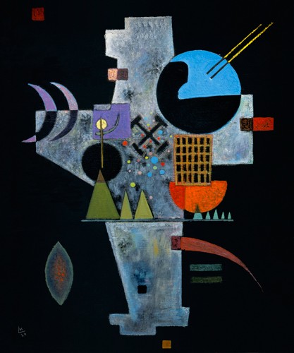 Wassily Kandinsky, Kreuzform (Klassische Moderne, Malerei, abstrakte Kunst, Architektur, figurativ, Kreuz, geometrische Formen, abstrakte Muster,  Kreise, Dreiecke, Balken, Bögen, Striche, Gitter,  Wohnzimmer, Büro, Arztpraxis, bunt)