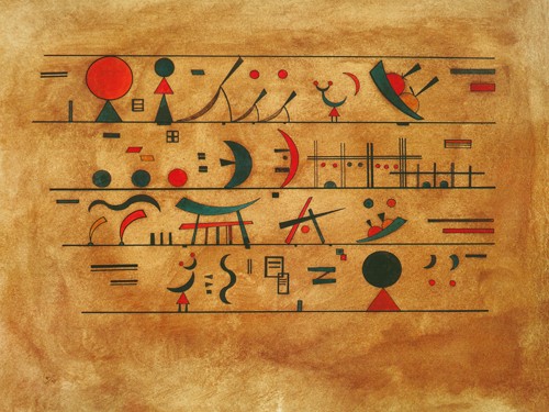 Wassily Kandinsky, Righe di segni (Wunschgröße, Klassische Moderne, Malerei, abstrakte Kunst, Reihen, Fabelwesen, geometrische Formen, abstrakte Muster, Linien, Balken, Schlangenlinien, Striche, Wohnzimmer, Büro, Arztpraxis, bunt)