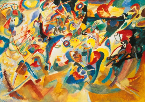 Wassily Kandinsky, Studie zu Komposition VII (Wunschgröße, Klassische Moderne, Malerei, abstrakte Kunst, Chaos, Durcheinander, abstrakte Formen, abstrakte Muster, Linien,  Bögen, Wohnzimmer, Büro, Arztpraxis, bunt)