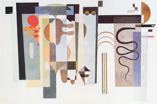 Wassily Kandinsky, Due punti verdi (Klassische Moderne, Malerei, abstrakte Kunst, geometrische Formen, abstrakte Muster, Linien, amorphe Formen, amorphe Formen, Wellenlinien, Balken, Wohnzimmer, Büro, Arztpraxis, bunt)