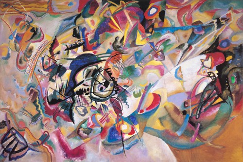 Wassily Kandinsky, Composition 1919 (Wunschgröße, Klassische Moderne, Malerei, abstrakte Kunst, Chaos, Durcheinander, abstrakte Formen, abstrakte Muster, Linien,  Bögen, Wohnzimmer, Büro, Arztpraxis, bunt)