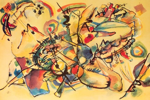 Wassily Kandinsky, Composition 1917 (Wunschgröße, Klassische Moderne, Malerei, abstrakte Kunst, Chaos, Durcheinander, abstrakte Formen, abstrakte Muster, Linien,  Bögen, Wohnzimmer, Büro, Arztpraxis, bunt)