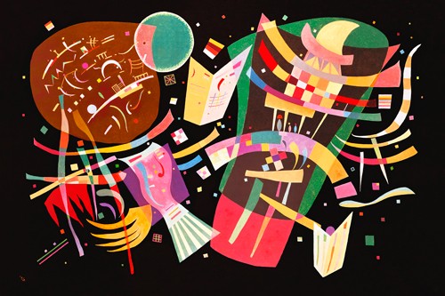 Wassily Kandinsky, Compositione X (Wunschgröße, Klassische Moderne, Malerei, abstrakte Kunst, Chaos, Durcheinander, abstrakte Formen, abstrakte Muster, Linien,  Bögen, Wohnzimmer, Büro, Arztpraxis, schwarz / bunt)