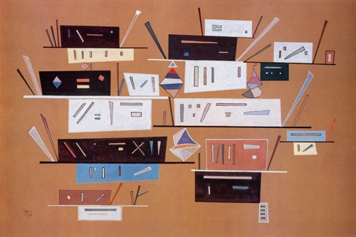 Wassily Kandinsky, Composition 1940 (Wunschgröße, Klassische Moderne, Malerei, abstrakte Kunst, abstrakte Formen, geometrische Muster, Dreiecke, Regal, Balken, Striche, Quadrate, Farbflächen, Wohnzimmer, Büro, Arztpraxis, bunt)