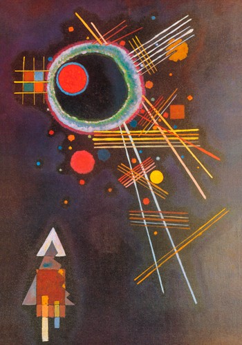 Wassily Kandinsky, Strahlenlinien (Wunschgröße, Klassische Moderne, Malerei, abstrakte Kunst, geometrische Formen, abstrakte Architektur, Linien, Kreise, Dreiecke, Strahlen, Balken, Wohnzimmer, Büro, Arztpraxis, bunt)